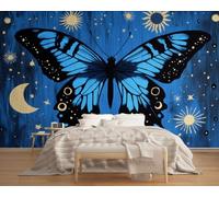 3D Mural Blue and Black Butterflies 274x203cm,Abstract Retro Pattern Silk Cloth Decor Wallpaper,for Bedroom Living Room Sofa TV Background Not Self Adhesive