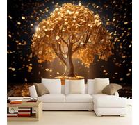 3D Mural Golden Money Tree 366x254cm,Mid-Century Style Silk Cloth Decor Wallpaper,for Bedroom Living Room Sofa TV Background Not Self Adhesive