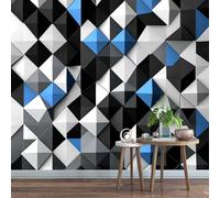 3D Mural Gray and Blue Lattice Geometric 274x203cm,Modern 3D Pattern Silk Cloth Decor Wallpaper,for Bedroom Living Room Sofa TV Background Not Self Adhesive