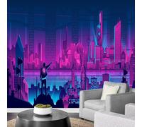 3D Mural Modern City Buildings 200x150cm,Neon Lights Silk Cloth Decor Wallpaper,for Bedroom Living Room Sofa TV Background