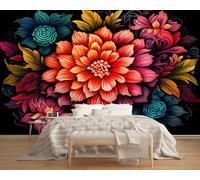 3D Mural Orange Gradient Flowers 230x180cm,Bohemian Style Silk Cloth Decor Wallpaper,for Bedroom Living Room Sofa TV Background Not Self Adhesive