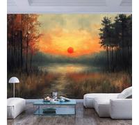 3D Mural Paintings for Wall Sunset scene path and trees rustic style Sunset scene path and trees rustic stylePeel and Stick Wall Paper Home Decor Non-Woven 3D Living Room The Wall for Bedroom border