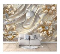 3D Mural Photo Self-Adhesive Wallpaper Floral Beige Golden Butterfly 100x70cm Wall Classic Interior Decor Panel Bathroom Restaurant Hall Living Room Hallway Art