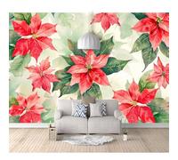 3D Mural Photo Self-Adhesive Wallpaper The Flowers and Leaves are red-Green 100x70cm Wall Art Poster Decorative Stickers Background for Living Room