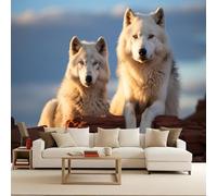 3D Mural Photo Wallpaper Wolf Non-Woven 366x256cm Backdrop Wall Interior Decor White Arctic Wolf Wallpaper 3D Panel Wall Animal Murals Restaurant Hall Living Room Hallway