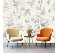 3D Mural Wallpaper 200 x 140 cm Bedroom Home Poster Decoration Retro Nostalgic Art Plants And Flowers Butterflies Non-woven fabrics Mural Wall for Bedrooms Grey Photo Wallpaper for Living Room Bedroom