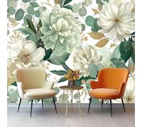 3D Mural Wallpaper 250 x 175 cm Bedroom Home Poster Decoration Watercolor Gold Foil Vintage Peony Flowers Non-Woven Fabrics Mural Wall for Bedrooms Gray Green Photo Wallpaper for Living Room Bedroom