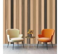 3D Mural Wallpaper 400 x 280 cm Bedroom Home Poster Decoration Minimalism Vertical Wood Stripes and Lines Non-Woven Fabrics Mural Wall for Bedrooms Tan Photo Wallpaper for Living Room Bedroom