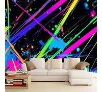 3D Mural Wallpaper Abstract Neon Graffit 366x254cm,Colorful Lines Silk Cloth Decor Wallpaper,for Living Room Bedroom