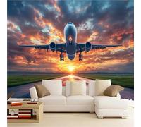 3D Mural Wallpaper Airplane Poster Art Photo Wallpaper Non-Woven 3D Effect Airliner Wallpaper Mural Decoration for Bedroom Living Room Corridor 365 x 254 cm