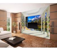 3D Mural Wallpaper Balcony, Forest, Lake Wallpaper 3D Effect Murals for Bedroom and Living Room Wall Decoration -KX02951, 430x300cm