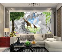 3D Mural Wallpaper Big Tree Breaking Wall Animal Wallpaper 3D Effect Murals for Bedroom and Living Room Wall Decoration -KX03847, 310x250cm