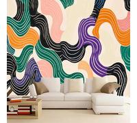 3D Mural Wallpaper Boho Psychedelic Optical Illusion 315x215cm,Colorful Lines Silk Cloth Decor Wallpaper,for Living Room Bedroom