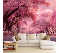 3D Mural Wallpaper Cherry Blossom Trees Poster Art Photo Wallpaper Non-Woven 3D Effect Aesthetic Wallpaper Mural Decoration for Bedroom Living Room Corridor 430 x 300 cm