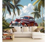3D Mural Wallpaper Classic Cars Poster Art Photo Wallpaper Non-Woven 3D Effect Retro Cars Wallpaper Mural Decoration for Bedroom Living Room Corridor 365 x 254 cm