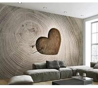 3D Mural Wallpaper Creative Heart-Shaped Hollow Wood Grain Wallpaper 3D Effect Murals for Bedroom and Living Room Wall Decoration -KX01095, 400x255cm