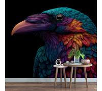 3D Mural Wallpaper Crow Poster Art Photo Wallpaper Non-Woven 3D Effect Rainbow Raven Wallpaper Mural Decoration for Bedroom Living Room Corridor 400 x 280 cm