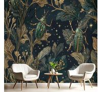3D Mural Wallpaper Dark Green Leaf Beetle Silk Cloth Photo Wall Art Vintage Illustration for Corridor Nursery Bedroom and Living Children's Room Wall Decoration Poster,150X105Cm