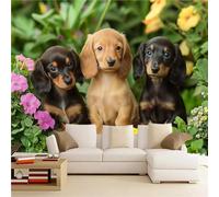 3D Mural Wallpaper Dog Poster Art Photo Wallpaper Non-Woven 3D Effect Three Puppies Wallpaper Mural Decoration for Bedroom Living Room Corridor 365 x 254 cm