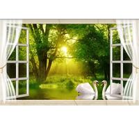 3D Mural Wallpaper Dream Forest Swan Wallpaper 3D Effect Murals for Bedroom and Living Room Wall Decoration -KX02337, 400x255cm