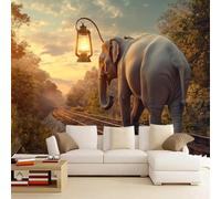 3D Mural Wallpaper Elephant Poster Art Photo Wallpaper Non-Woven 3D Effect Railway Road Wallpaper Mural Decoration for Bedroom Living Room Corridor 430 x 300 cm