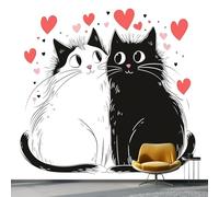 3D Mural Wallpaper for Living Room, Bedroom, Kids Room Cute Pet Style Cat - Large Photo Mural for Tv Background Wall Two Cats Under The Love Heart Non-Woven Art Decor Poster 300 X 210 Cm