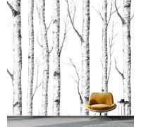 3D Mural Wallpaper for Living Room, Bedroom, Kids Room Minimalist Style Birch Forest - Large Photo Mural for Tv Background Wall Birch Tree Trunks Arranged Non-Woven Art Decor Poster 300 X 210 Cm