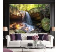 3D Mural Wallpaper for Living Room, Bedroom, Kids Room Nature Forest Stream Waterfall - Large Photo Mural for Tv Background Wall Forest Stream Waterfall Non-Woven Art Decor Poster 300 X 210 Cm