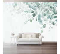 3D Mural Wallpaper for Living Room, Bedroom, Kids Room Plants Eucalyptus Leaves Branches - Large Photo Mural for Tv Background Wall Sage Green Cream Non-Woven Art Decor Poster 250 X 175 Cm