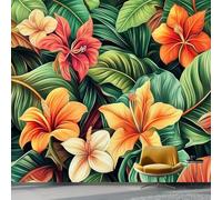 3D Mural Wallpaper for Living Room, Bedroom, Kids Room Tropical Hibiscus - Large Photo Mural for Tv Background Wall Lush Tropical Hibiscus Non-Woven Art Decor Poster 350 X 256 Cm