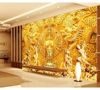 3D Mural Wallpaper Golden Buddha Relief Sculpture Wallpaper 3D Effect Murals for Bedroom and Living Room Wall Decoration -KX01577, 250x175cm