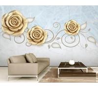 3D Mural Wallpaper Golden Relief Rose Patterned Marble Wallpaper 3D Effect Murals for Bedroom and Living Room Wall Decoration -KX02279, 250x175cm