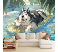 3D Mural Wallpaper Husky Poster Art Photo Wallpaper Non-Woven 3D Effect Dog Wallpaper Mural Decoration for Bedroom Living Room Corridor 300 x 210 cm
