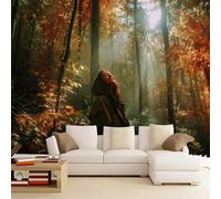 3D Mural Wallpaper Maple Leaf Poster Art Photo Wallpaper Non-Woven 3D Effect Girl Wallpaper Mural Decoration for Bedroom Living Room Corridor 150 x 107 cm