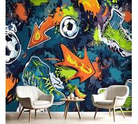 3D Mural Wallpaper Orange Blue Graffiti Football Silk Cloth Photo Wall Art Abstract Movement for Corridor Nursery Bedroom and Living Children's Room Wall Decoration Poster,150X105Cm