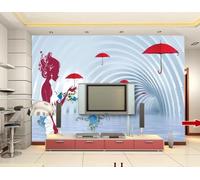 3D Mural Wallpaper Reflection of A Beautiful Red Umbrella Wallpaper 3D Effect Murals for Bedroom and Living Room Wall Decoration -KX01503, 450x280cm