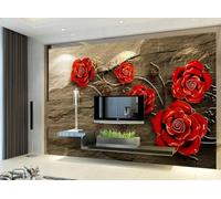 3D Mural Wallpaper Relief Red Rose Marble Wallpaper 3D Effect Murals for Bedroom and Living Room Wall Decoration -KX03081, 300x210cm