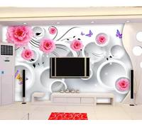 3D Mural Wallpaper Rose Butterfly Wallpaper 3D Effect Murals for Bedroom and Living Room Wall Decoration -KX05834, 250x175cm