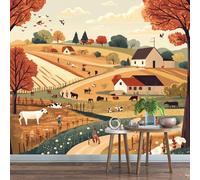 3D Mural Wallpaper Rural Poster Art Photo Wallpaper Non-Woven 3D Effect Autumn Farm Wallpaper Mural Decoration for Bedroom Living Room Corridor 250 x 175 cm