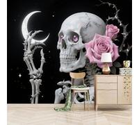 3D Mural Wallpaper Skeleton Flower 274x203cm,Glittering Large Moon Silk Cloth Decor Wallpaper,for Living Room Bedroom
