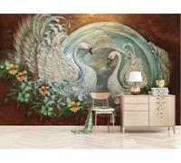 3D Mural Wallpaper Three Dimensional Relief of Swan Flowers Wallpaper 3D Effect Murals for Bedroom and Living Room Wall Decoration -KX02213, 430x300cm