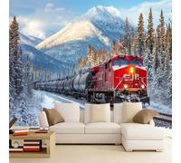 3D Mural Wallpaper Train Poster Art Photo Wallpaper Non-Woven 3D Effect Steam Locomotive Wallpaper Mural Decoration for Bedroom Living Room Corridor 430 x 300 cm