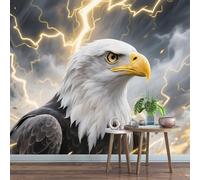 3D Mural White and Gray Eagle 130x80cm,Lightning in Dark Clouds Silk Cloth Decor Wallpaper,for Bedroom Living Room Sofa TV Background Not Self Adhesive