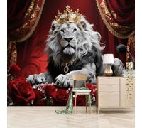 3D Murals Wallpaper Lion King 274x203cm,Funny Animals Silk Cloth Wall Art for Living Room Bedroom