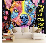 3D Murals Wallpaper Modern Graffiti Dogs 130x80cm,Colorful Pets Silk Cloth Wall Art for Living Room Bedroom