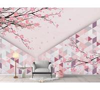 3D Murals Wallpaper Pink Flowers and Birds 150x130cm,Modern Geometry Silk Cloth Wall Art for Living Room Bedroom