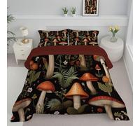 3D Mushroom Leaves Double Duvet, Reversible Coverless Retro Forest Duvet Washable, Rust Brown Bed Quilt For All Seasons - Lightweight Soft Comforter Bedding With Pillowcases