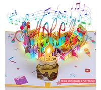 3D Musical Birthday Card, Blowable LED Light Candle, 3D Birthday Popup Cards with Music, Blow Out Led Light Candle, and Play Happy Birthday Music for Kids Men and Women