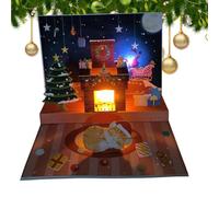 3D Musical Flame Projection Christmas Card - Christmas Postcard with Cat Dog Designs, Music Lighting for Seniors - Creative Gift, Decoration Greeting