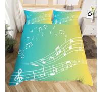 3D Musical Note Single Duvet Cover Sets Music Style Bedding Set Soft Microfiber Quilt Covers 150x200 cm with Zipper Closure and 2 Pillowcases 50x75 cm for Teens d2637